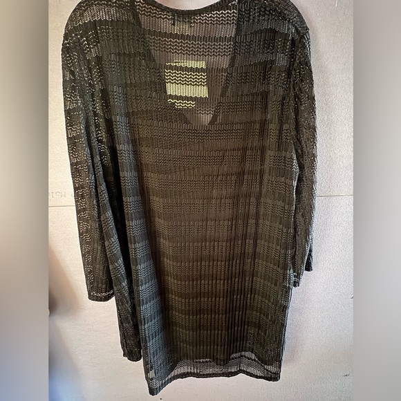 Jordan Taylor Black Mesh Chevron V-neck Swim Beach Coverup Bell sleeves - Picture 9 of 13